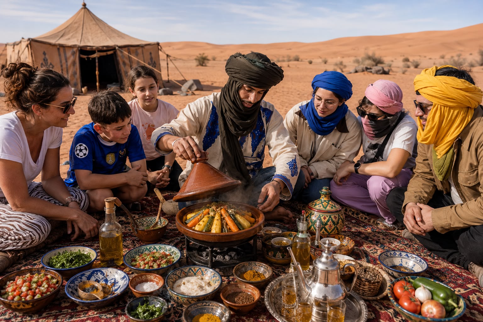 Traditional Tajine Desert Feast with Guests